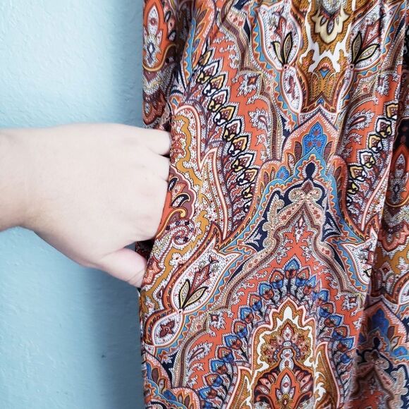 Zara Bohemian Paisley Side Slit V-Neck Long Sleeve Maxi Dress - Picture 8 of 11